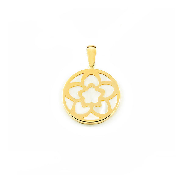 Pendente ciondolo brillante Madreperla Fiore Oro Giallo 9K